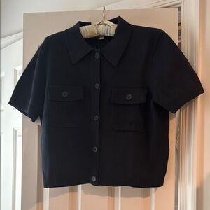 J Crew Short Sleeve Black Pocket Cotton Cardigan NWT Size M